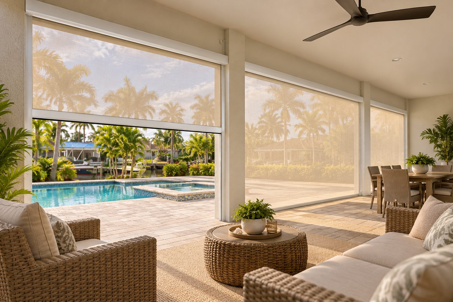 Illustration of lanai screens on a different home, viewed from inside